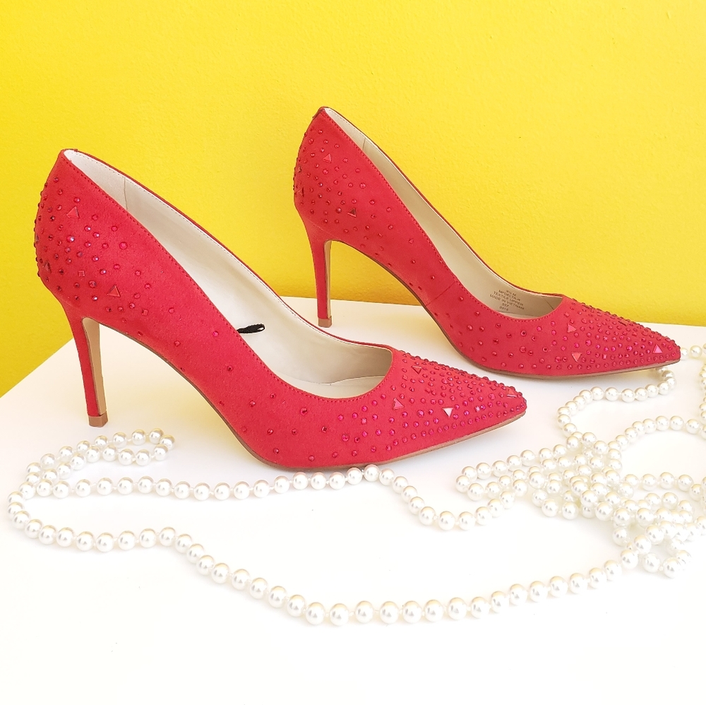 New Red Beaded Marc Fisher Heels